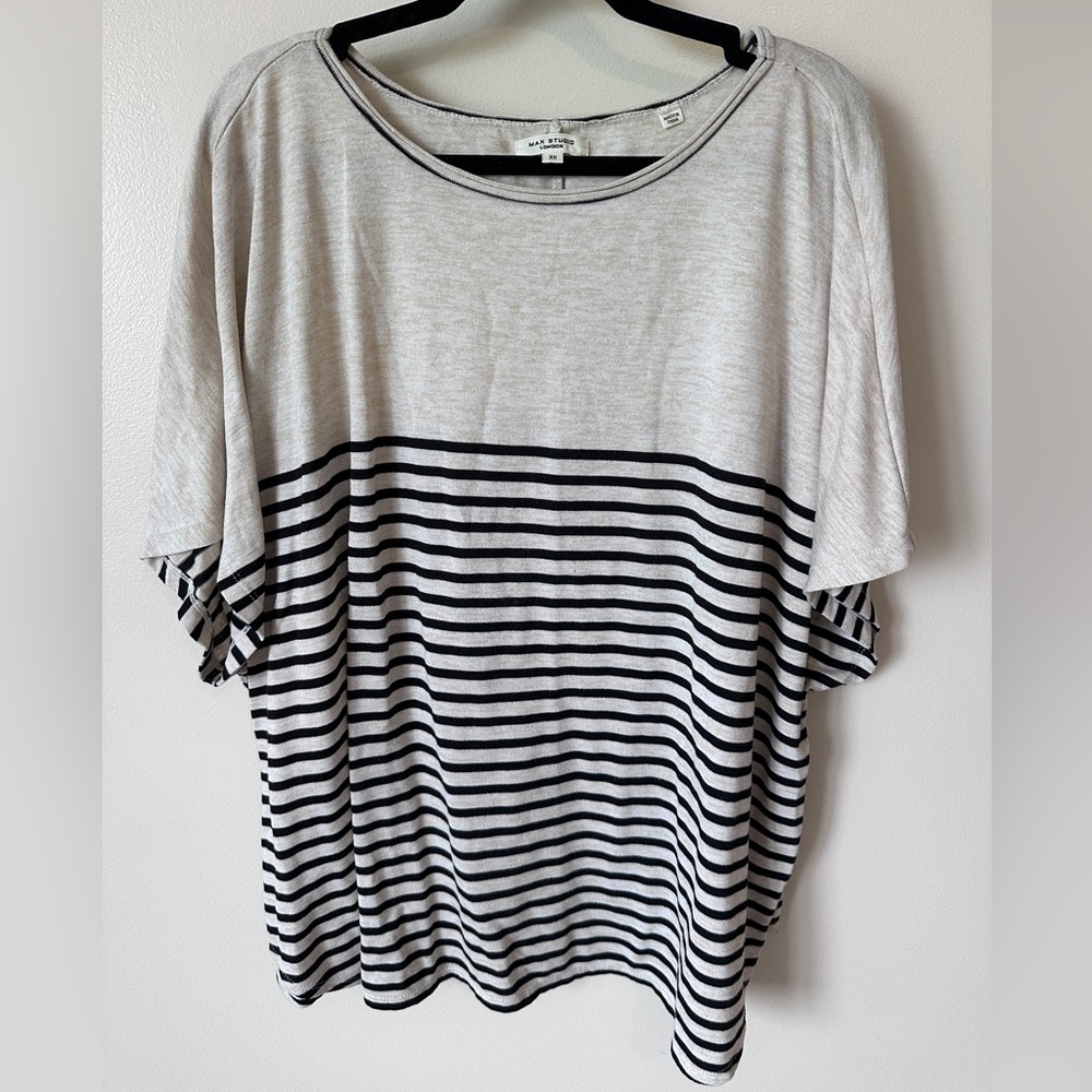 3X Max Studio Striped Short-Sleeve Top